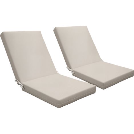 Lot de 2 coussins d'extérieur pour fauteuil chaise à dossier avec attaches rembourrage 8 cm, dim. 112L x 51l cm, beige