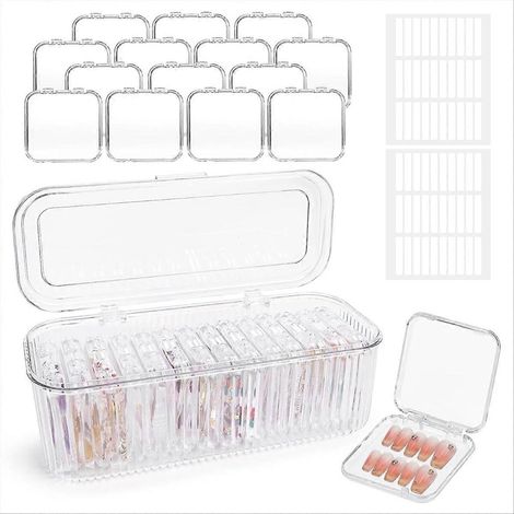 On Nail organiseur 14 pièces transparent on Nail boîtes et 1 Big boîte de avec adhésif double Sided Tape (1/5)