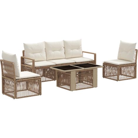 Gartensofa-set 6 stk. Beige und Cremeweiß Poly-Rattan vidaXL (1/5)