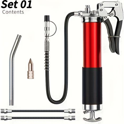 Kit de pompe à graisse renforcé, 8000 PSI, tube d'huile en acier inoxydable, 14 onces, tuyau de 18 pouces, équipé de connecteurs, tubes d'extension et têtes de buses, pour la lubrification automobile (1/4)