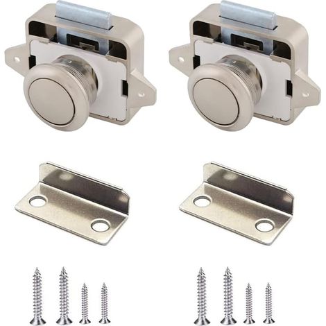 Lot 2 serrures cabinet Push Lock - Verrouillage bouton-poussoir - Serrure meuble - Serrure bouton poussoir - tiroirs, camping-car (1/5)