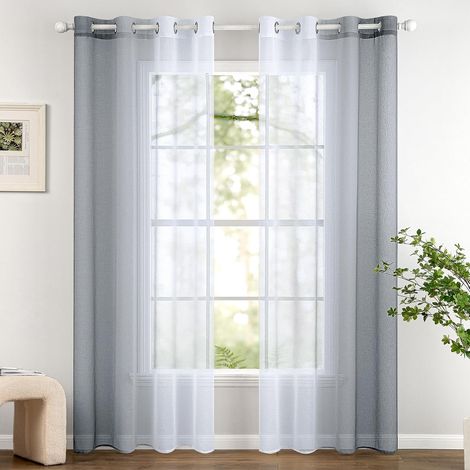 Rideau Voilage Court Rideaux Dégradé à Oeillet 140x245 cm Gris (1/5)
