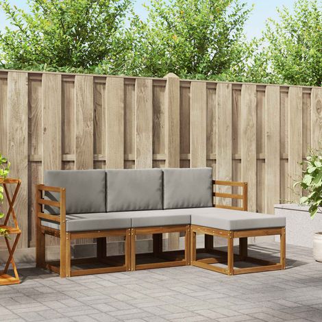 Outdoor-Sofagarnitur mit Kissen 4 pcs Natürlich und Hellgrau