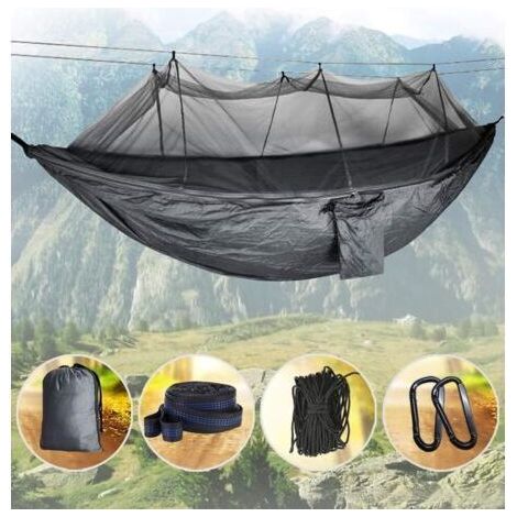 Hamac avec moustiquaire double hamac de camping moustiquaire imperméable portable léger adapté à la randonnée en plein air (gris)