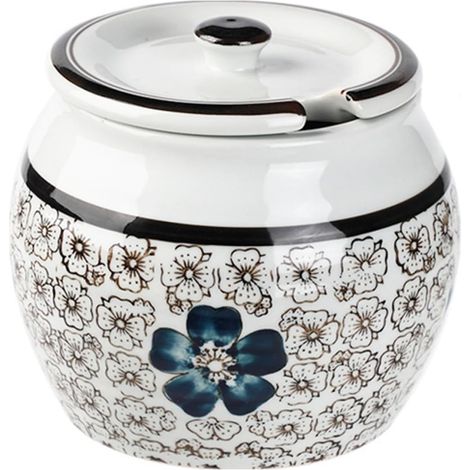 Pot à épices en Céramique De 600 ML, Pot De Stockage des Aliments en Céramique avec Couvercle Hermétique pour Café, Thé, Sel, Céréales, Bleu (1/5)