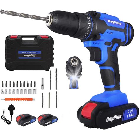 21V Cordless Drill with 2x Batteries, 45Nm Electric Screwdriver, 3/8" Chuck, 25+1 Torque, 2 Speed - 400rpm/1400rpm, Power Combi Drill with 26pcs Accessories & Case (1/5)