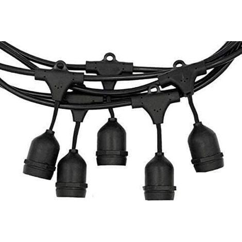 Ghirlanda luminosa - Con portalampade E27 - Per la decorazione del giardino, decorazioni natalizie - Nero classico 10 metri 10 attacchi, lampadine non incluse (1/5)