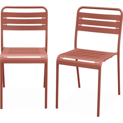 Pair of steel and stackable garden chairs Terracotta 59.5x59.5x72.5 cm - Amelia