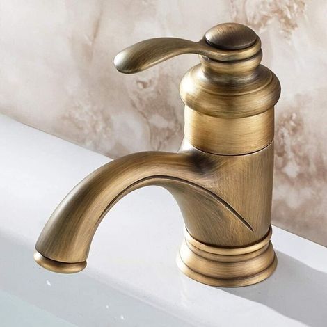 Robinet Lavabo Retro PoignéE Unique, Antique Retro Robinet De Bain , Lavabo De La Salle De Bains Mitigeur en Bronze Finition Cruches Vintage (1/4)
