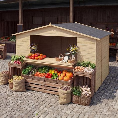 Chiosco per mercatini 9.42 m2 - 3.11x3.03 m - 19 mm - DOM607
