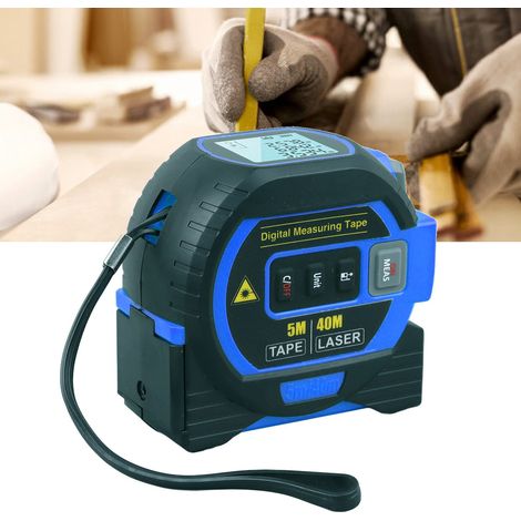 Cinta métrica digital 3 en 1, ABS/TPR azul, retracción automática, 40 m con campo para etiquetas y almacenamiento de datos. (1/5)