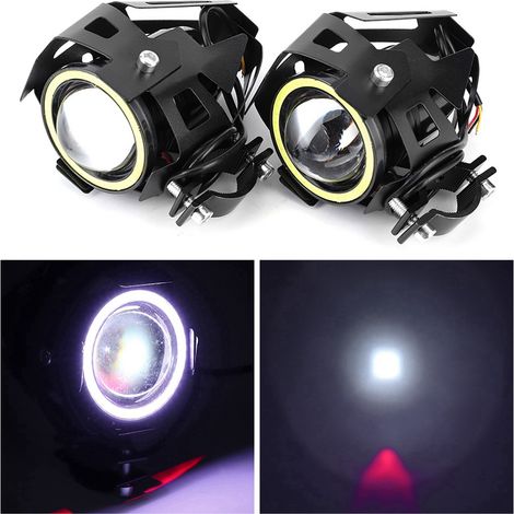 Lot de 2 projecteurs LED U7 Angel Eyes 12 V 30 W 3000 lm, lumière blanche, IP68, pour phare de moto avec interrupteur. (1/5)