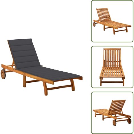 Chaise longue de jardin avec coussin Bois d'acacia solide - Chaise Longue Jardin - Fauteuil De Jardin - Mobilier De Jardin - Relax - Bain De Soleil (1/5)