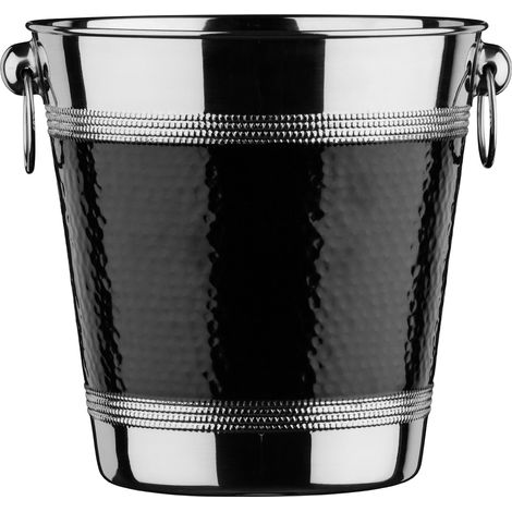 Premier Housewares 0507784 Secchiello per Champagne/Vino in Acciaio Inox Effetto Martellato Banda Nera (1/5)