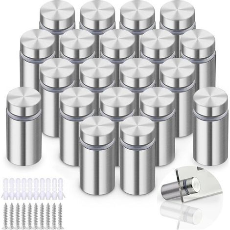 (12 x 25 mm) 20 supports publicitaires en acier inoxydable, supports en verre, clous publicitaires en acier inoxydable, vis publicitaires (1/5)