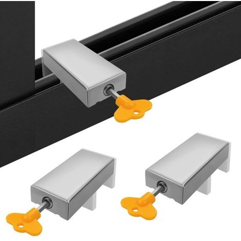 2 pièces avec clé Serrure de sécurité de cadre de porte en alliage d'aluminium, verrouillage de double fenêtre coulissantes réglables Serrures de sécurité en acier Limiteur de sécurité pour enfa