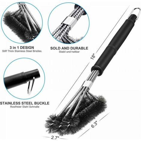 Spazzola per barbecue, spazzola per la pulizia del barbecue 3 in 1, manico lungo, setole in acciaio inossidabile per una pulizia rapida ed efficiente di tutte le griglie.