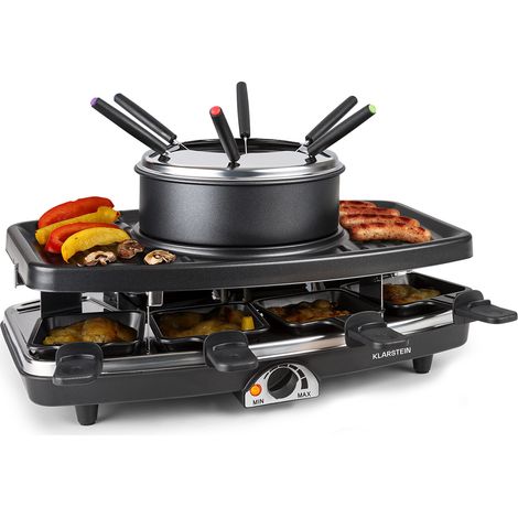 Klarstein – Grill raclette pour 8 personnes – 1100W – Plaque en pierre amovible – Poêlons anti-adhésifs avec poignées isolées (1/5)
