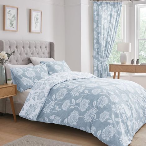 Parure de lit réversible avec Housse de Couette Motif chrysanthème Bleu King Size 2 Couleurs Entretien et Lavage Parure de lit à Motif Floral Bleu Clair (1/5)