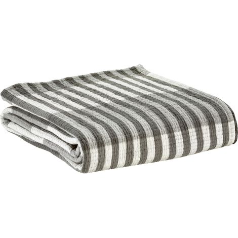 VIVARAISE - Plaid Calista en coton 100% - Jacquard rayé gris clair, 137 x 180 cm