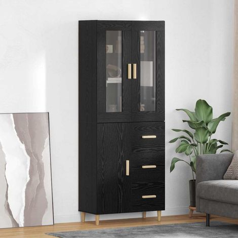 Highboard Schwarz Eichen-Optik 34,5 x 34 x 180 cm Holzwerkstoff