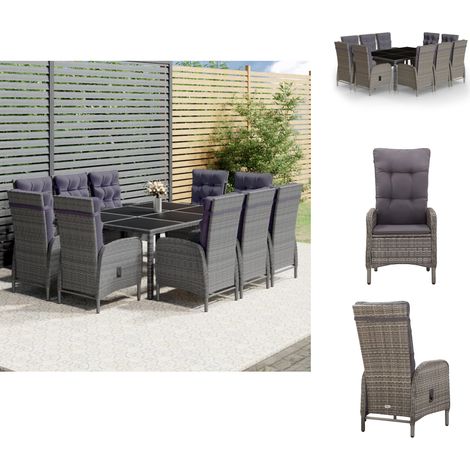 Gartenmöbel-Sets - Living 11-tlg. Garten-Essgruppe Poly Rattan Grau (1/5)