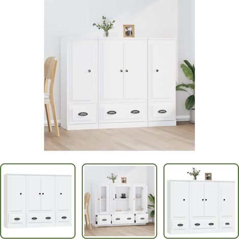vidaXL Hochstuhl - Highboards 3 Stk. Weiß Holzwerkstoff (1/5)