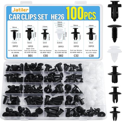 100 Stück universelle Kfz-Nietclips, H26 Kunststoffnieten, schwarz