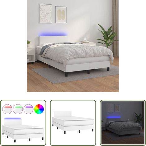 vidaXL LED-Bett - Boxspringbett mit Matratze & LED Weiß 120x200 cm Kunstleder (1/5)