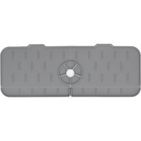 Tapis de Sink en Silicone Réutilisable pour Cuisine et Salle de Bain - Absorbant et Lavable, 61x14cm Gris (1/5)