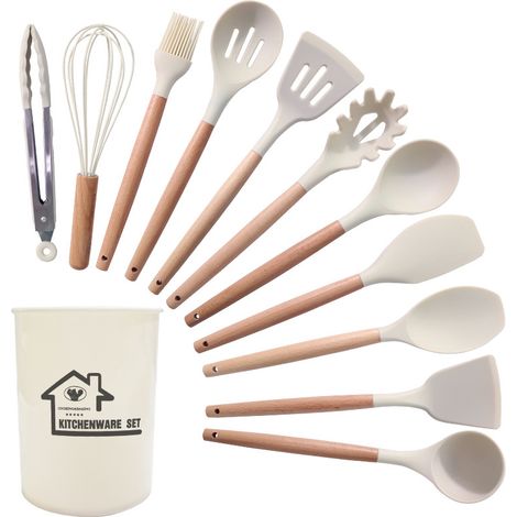 Ensemble d'ustensiles de cuisine en silicone, 12 lave - vaisselle antiadhésif résistant à la chaleur, ergonomique, avec seau de rangement, sécurité alimentaire (1/5)