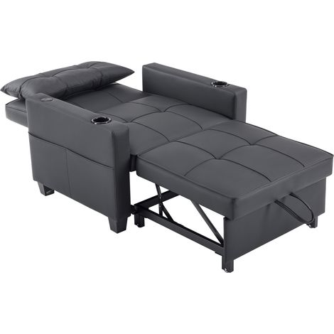 Sillón cama individual extraíble 3 en 1 negro con portavasos y USB (1/5)