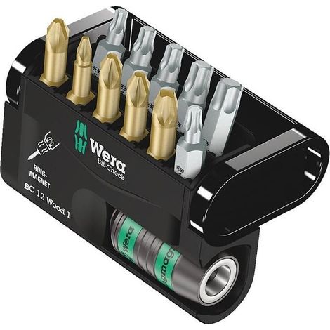 Wera Bit-Check 12 Wood 1 05057423001 Kit inserti 12 parti Croce Pozidriv, Croce Phillips, Profilo a T interno (1/2)
