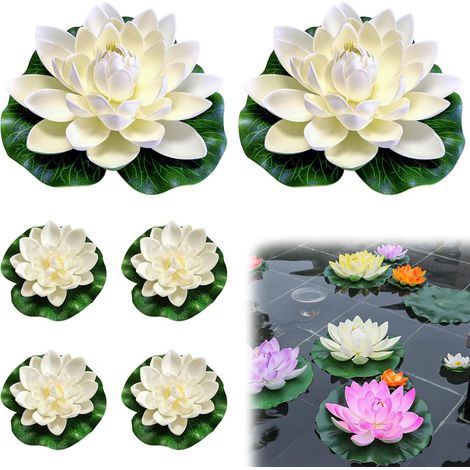 6 pièces Faux Lotus Artificiel de Fleurs Flottantes, Nénuphar Artificiel Blanc, Mousse Flottante Plantes pour Jardin étang Piscine Aquarium Terrasse Mariage (1/5)