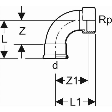 Geberit Mapress Coude de transition 90° en acier C avec filetage intérieur, DN 12 / 15, 20553 (1/2)