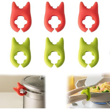 Set di 6 poggia-cucchiai da cucina, porta-cucchiai da cucina, clip per pentole, clip in silicone per appoggiare cucchiai e spatole dopo la cottura a vapore (1/5)