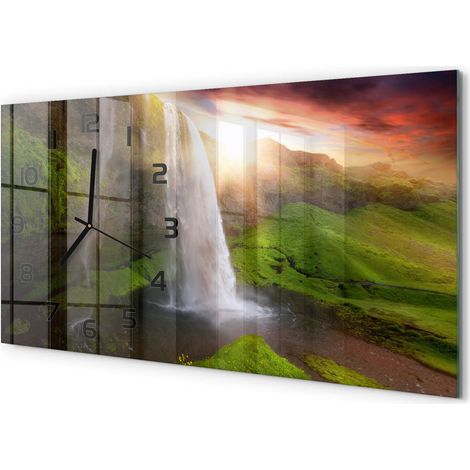 Horloge Murale Effet Tableau 60x30 cm Verre Trempé Décoration Intérieure Moderne Cascade (1/5)