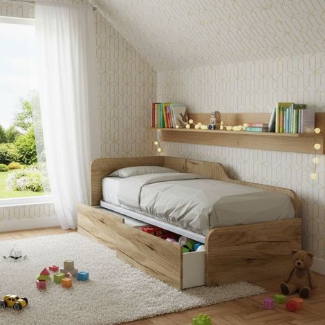 Letto singolo 80x190 con cassetti - Pratico e salvaspazio per camerette e stanzette - Quercia