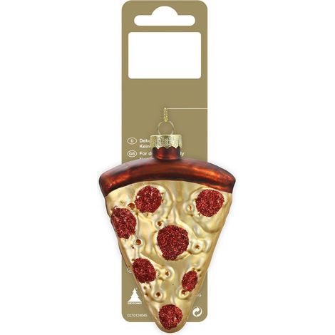 Weihnachtsanhänger Pizzastück aus Echtglas 7 x 10,3 cm Weihnachtsanhänger