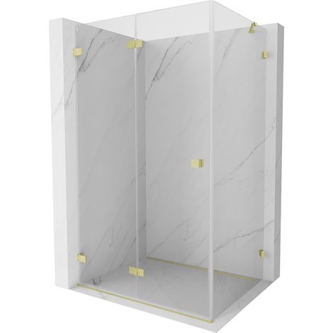 Mexen Lunar-F faltbare Duschkabine links 90 x 80 cm, transparent, gebürstetes Gold - 836-090-080-55-00-L (1/5)