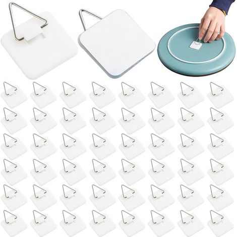 Ganci - Ganci autoadesivi - Appendiabiti da parete - Porta quadri - Ganci per quadri - Per esporre quadri decorativi e opere d'arte da parete - Bianco - 50 pezzi (1/5)
