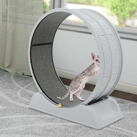 Katzen-Laufband, mit abnehmbarem Laufband und Teppich-Landebahn Katzenlaufrad, Laufrad Katzen, Kunststoff-Katzenrad für die meisten Hauskatze bis zu 10 kg, Grau