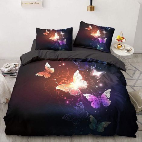 Bettwäsche-Set 200x200cm mit Schmetterlings-Design, Microfaser, 2 Kissenbezüge 80x80cm