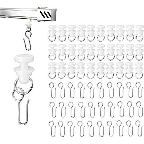 Set de 100 Crochets de Rideau avec Glisseurs, Crochet Rideau Rail Comprenant 50 Crochets en Métal et 50 Glisseurs en Plastique, Idéal pour Rails de Rideaux Standard pour Fenêtres et Douche (1/5)