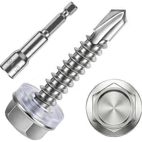 Vis Autoforeuse Metal Inox 410 Vis Autoperforante 5.5x25mm 70Stk avec Rondelles D'étanchéité EPDM Fixation étanche et 1 Douilles Hexagonale pour Metal Bac Acier Bois Tôle Placo Toiture (1/5)