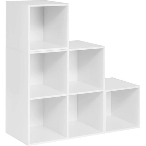 WOLTU weißes Regal für Buch Spielzeug, Bücherregal mit 6 Fächern, Schrank für Wohnzimmer Schlafzimmer, Raumteil aus Holzewerkstoff, Würfelregal Stufenregal 90x90x30 cm (1/5)