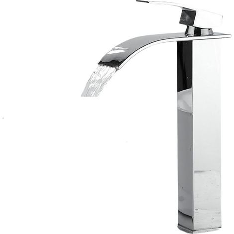 Robinet d'évier à effet cascade, options eau chaude et eau froide, robinet à effet cascade chromé. (1/4)
