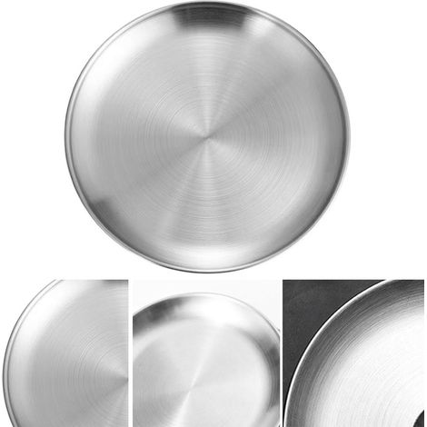 Plateau en acier inoxydable de style coréen de 30 cm, plateau de couleur naturelle, plateau de style occidental, plateau pour barbecue, plateau rond pour gâteaux, desserts et fruits, plateau de buffet (1/5)