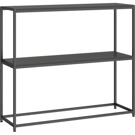 Table basse en métal 2 niveaux, étagère design contemporain pour séjour, entrée ou couloir, 100x30x87 cm, noir. (1/5)