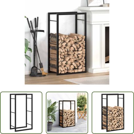 Brennholzhalter - Brennholzregal Mattschwarz 50x28x94 cm Stahl (1/5)